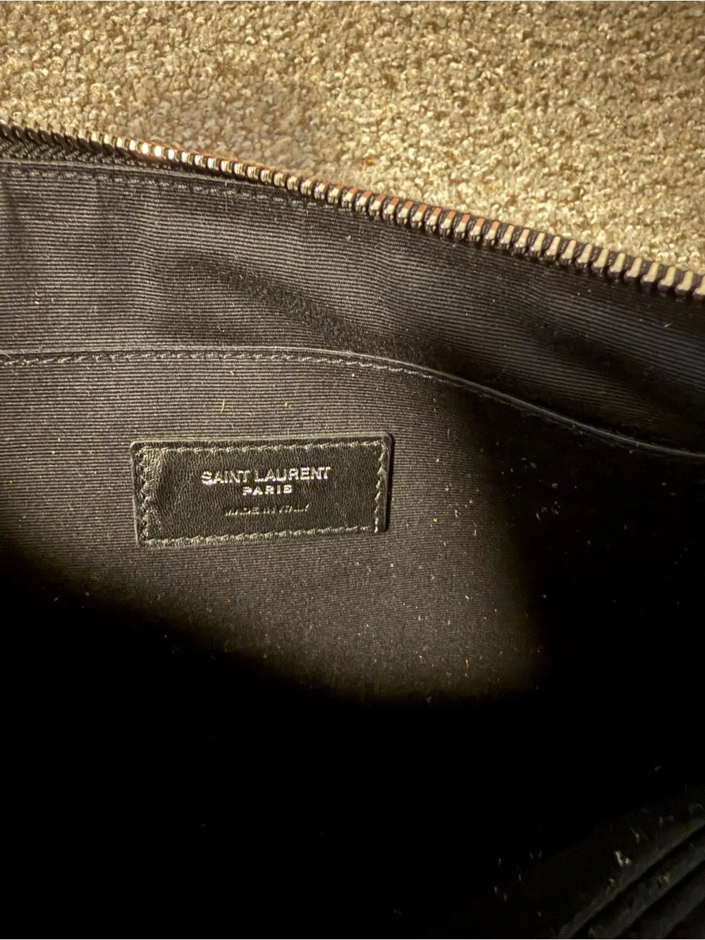 Authentic YSL Croc-Embossed Leather Black Zip Pouch